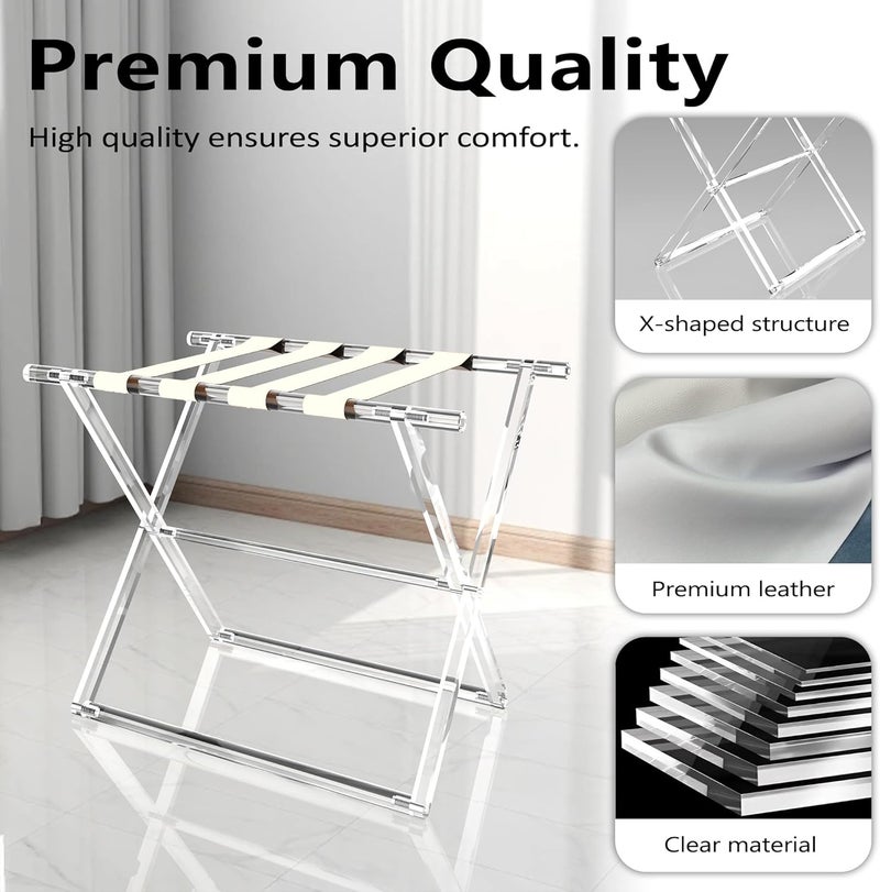 Verssure Acrylic Luggage Rack for Guest Room,Folding Luggage Rack with Leather Straps,Holds up to 120 lbs Suitcase Stand for Bedroom, Living Room and Hotel (Beige Leather) - Image 4
